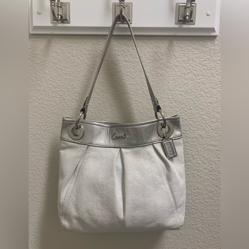 COACH ASHLEY White and Silver Leather Shoulder and Crossbody Bag